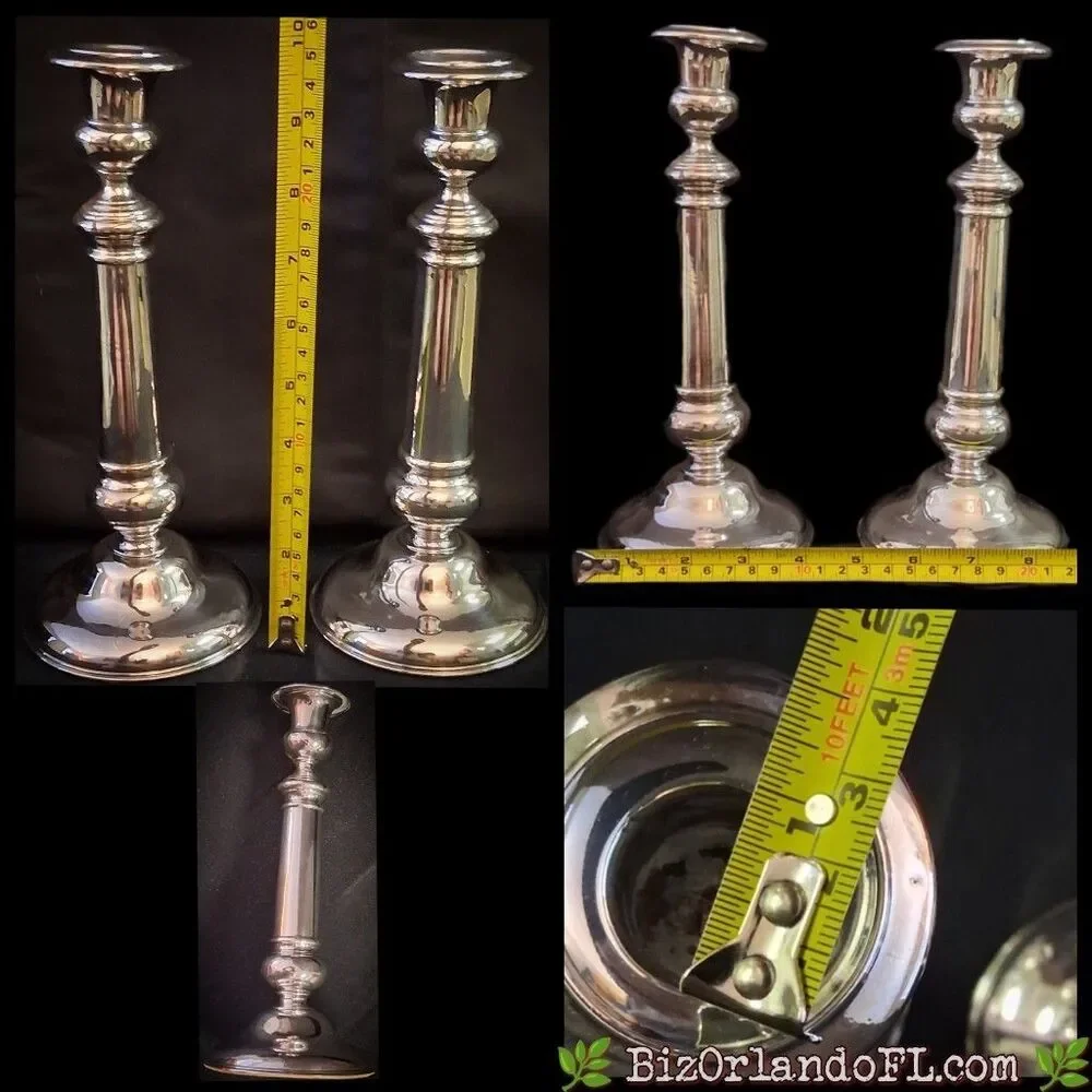 VINTAGE: Elegant Weighted Silver-Tone Classic Column Candlesticks Pair (2)